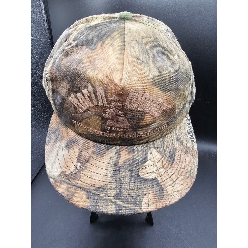Vintage North Woods Advantage Timber Camo Snapback Hat Made in USA Hunting Cap